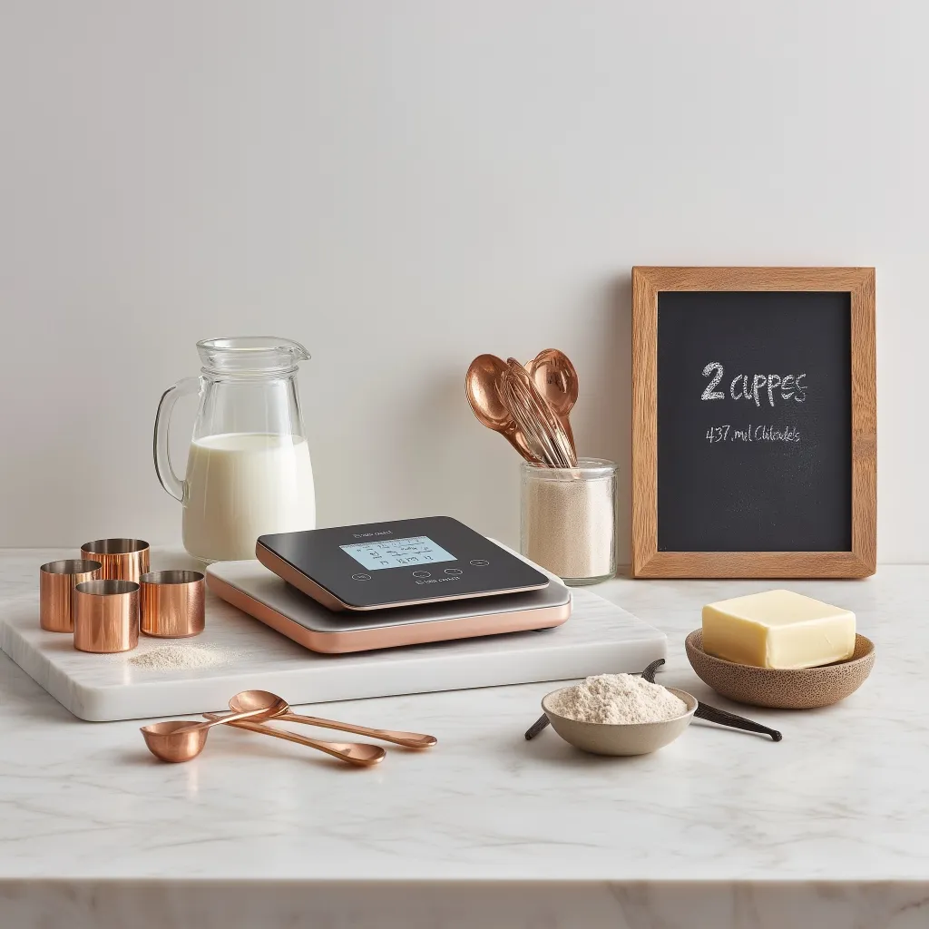 Digital recipe with measurement conversion and rustic kitchen tools